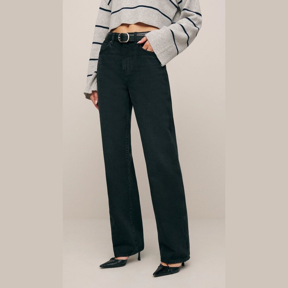 Reformation Val 90s Mid-Rise Straight Jeans Vana Black Denim